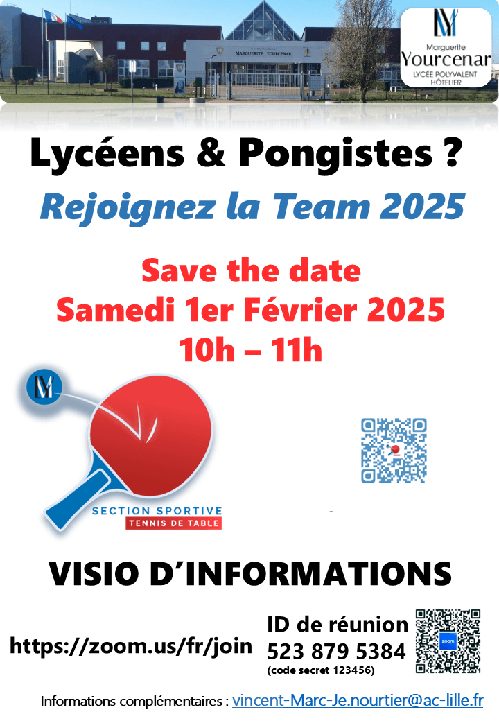 Informations recrutement Section Sportive Tennis de Table !